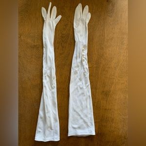 Fownes Embraceable Vintage Long White Satin Opera or Evening Gloves with Pearls